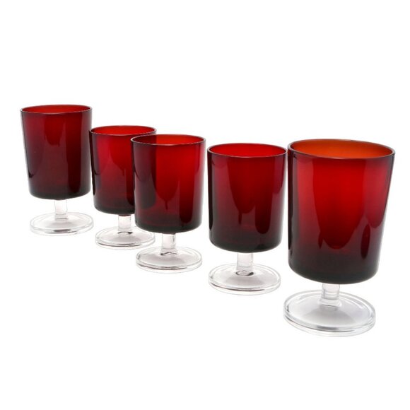 Vintage 70s Cristal D'Arques of France Cavalier Wine Goblets Glasses Ruby Red x5 - Picture 9 of 13
